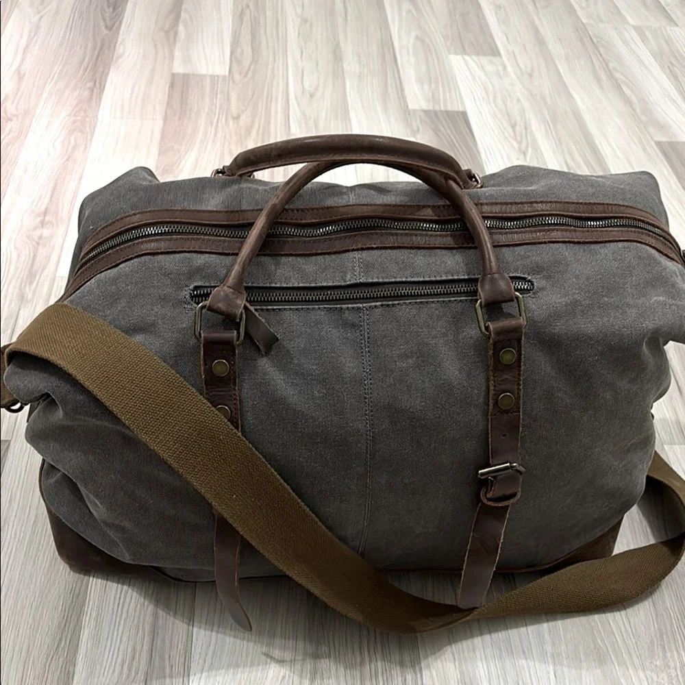 S-ZONE Travel Canvas Carry on Weekender Gray and Brown Men's Duffle Bag